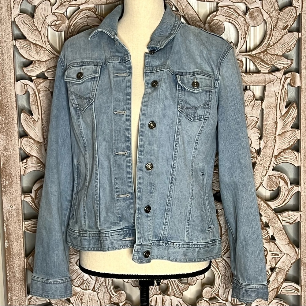 EUC Style&Co Denim Jean Light Blue Jacket Sz L